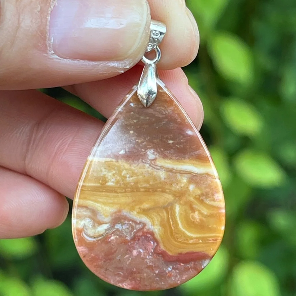 Sterling silver Alashan agate teardrop‎ pendant 1547